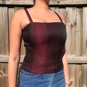 Dana Buchman Maroon Lace Up Bustier Top